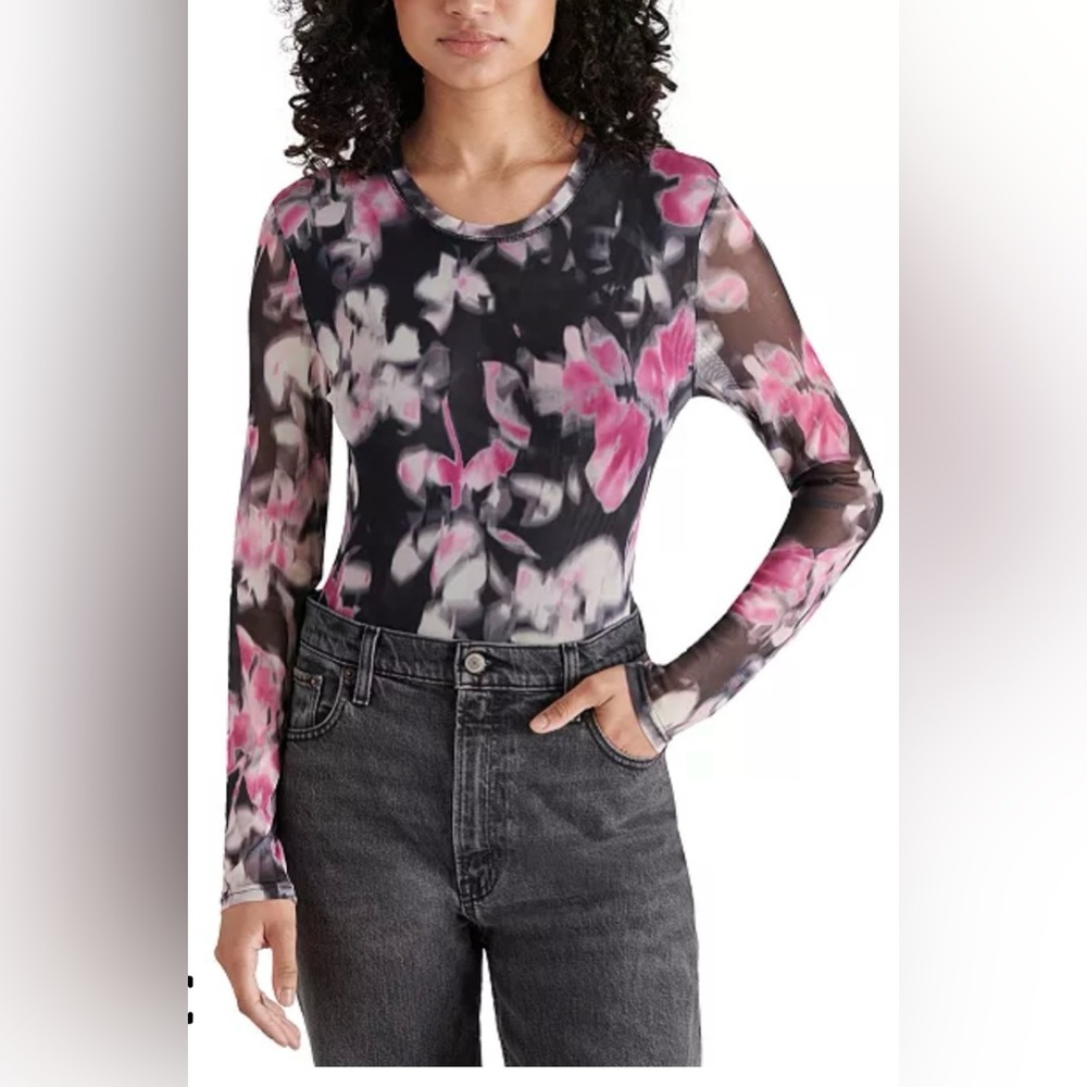 NWT Steve Madden Women's Azure Printed-Mesh Crewneck Bodysuit‎ - Size Large